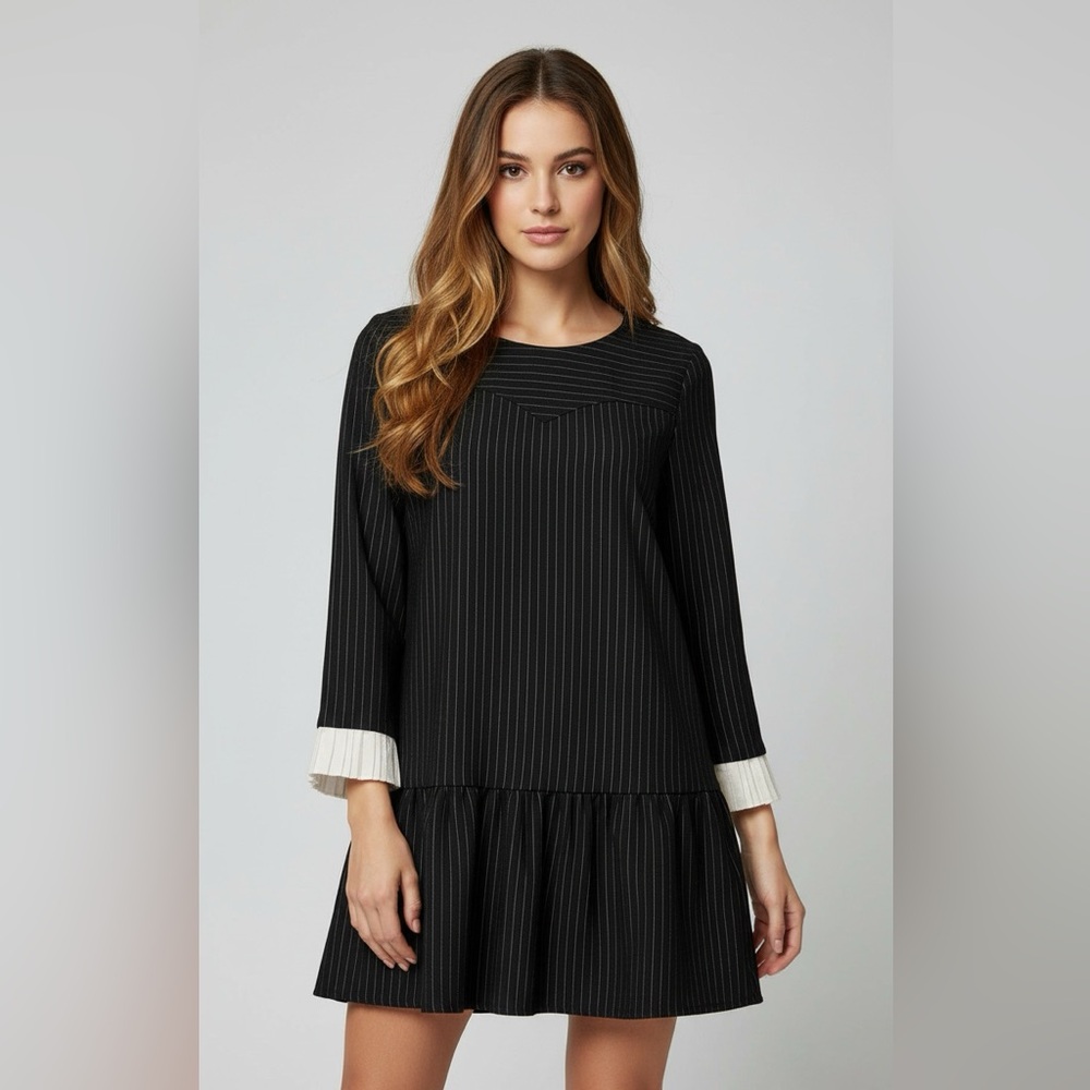 Cutesy Pinstripe Mini Dress with White Cuffs